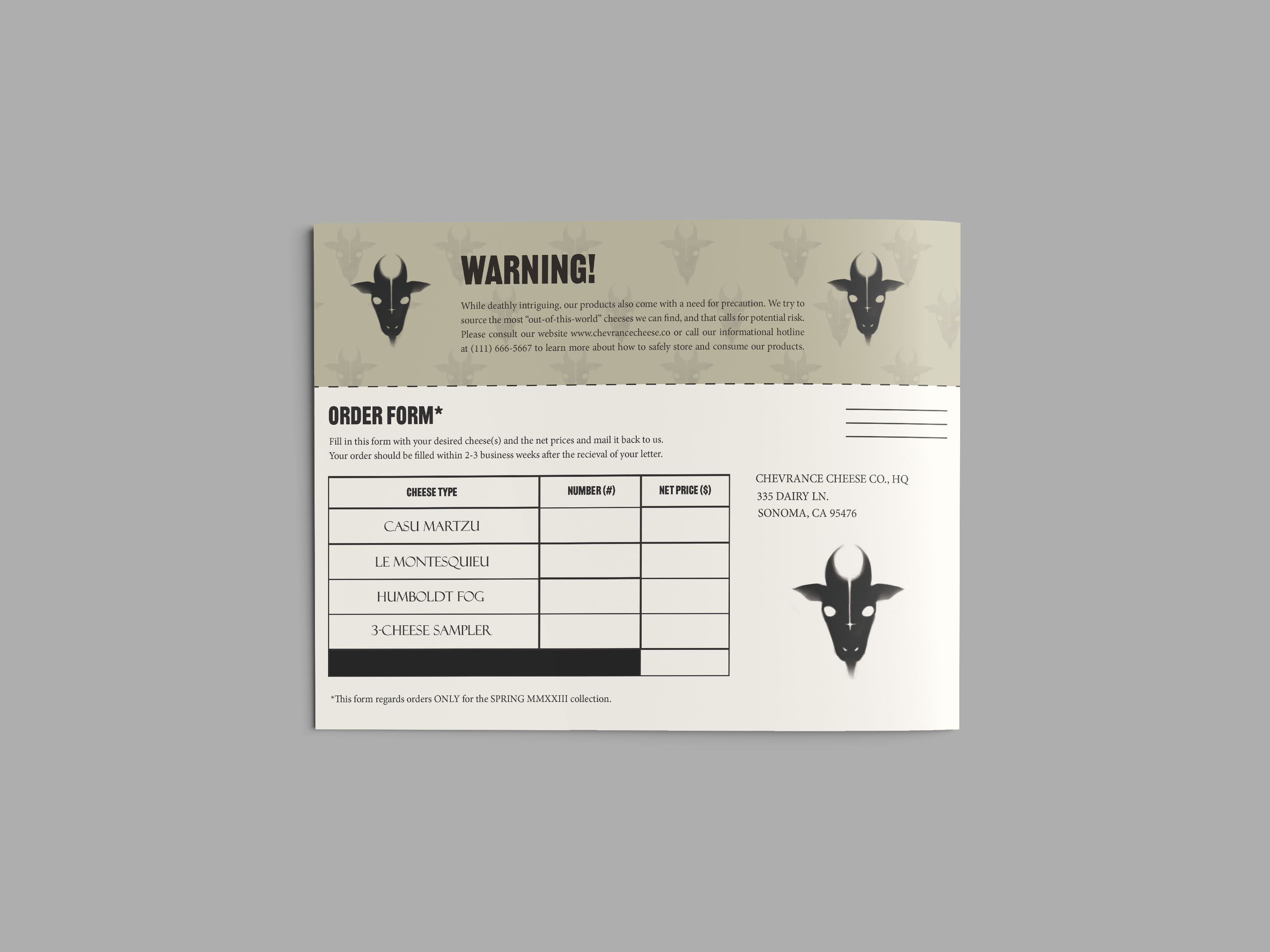 Cheese catalogue back cover